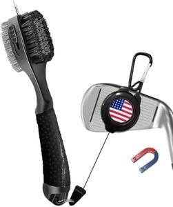 FINGER TEN Retractable Golf Club Cleaner Brush with Magnetic Clip, Durable Nylon Groove Scrub Iron Sharpener Compact Design, Portable Wire Tool for Golf Club Ball Bag Cleaning (Black)