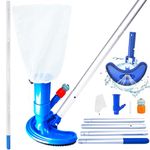 Pool Vacuum Cleaner with Telescopic Pole Aluminium Rod 1.5m 4 Sections, Pool Vacuum Heads Cleaning Kit for Hot Tub, Swimming Pool, Lazy Spa, Pond, Pool Maintenance Kit with Brush, Fine Mesh Leaf Bag