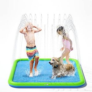 Pecute Tappetino per Spruzzi d'acqua 2 in 1, Piscina per Irrigazione Tappetino per Giochi Gonfiabile per Schizzi d'acqua Outdoor/Giardino Piscina con Acqua Giocattoli per Animali (L)