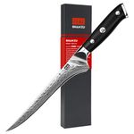 SHAN ZU 7 Inch Damascus Filleting Knife, Japanese Steel Damascus Boning Knife, Professional Fish Kitchen Knife, Japanese High Carbon Super Steel Core with Ergonomic G10 Glass Fiber Handle