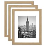 Eitida 11x14 Inch (28x36 cm) Matted 8x10 (20x25 cm) Modern Gallery Picture Frame Collage Set, Natural Oak Textured Wood Grain Profile,3 Pack