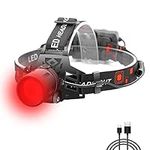 Head Torch Red Light, WESLITE Red LED Hunting Headlamp USB Rechargeable Super Bright Head Light with Red Filter Zoomable for Coon Hog Coyote Varmint Hunting, Astronomy, Stargazing, Night Vision