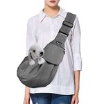 SlowTon Pet Carrier, Doggie Cat Hand Free Sling Carry Dog Papoose Carrier Adjustable Padded Shoulder Strap Tote Bag with Front Pocket Safety Belt Outdoor Traveling Puppy Carrying for Walking Subway