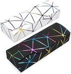 Abwuulq- lattice dazzling glasses case,Portable protective case for glasses，Fashion glasses rigid cover,unisex (Black + white)