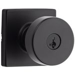 Kwikset Pismo Entry Door Knob with Lock and Key, Secure Keyed Handle Exterior, Front Entrance and Bedroom, Matte Black, Pick Resistant SmartKey Rekey Security and Microban, Square Rose