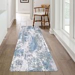 famibay 2x6 ft Runners Rugs for Hallway Non Slip Modern Abstract Washable Runner Rug with Rubber Backed Soft Flurry Low Pile Hallway Rug Non Shedding Carpet Runners for Hallway Bedroom Kitchen(Blue)