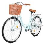 Viribus 26 Inch Vintage Ladies Bike with Basket, Girl’s Bike Dutch Style City Bicycle with Carbon Steel Frame Dual V Brakes,Single Speed Women’s Comfort Bike with Adjustable Seat and Handlebars(Mint)