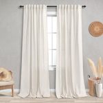 KOUFALL 84 Inch Length Linen Curtains Drapes for Living Room 2 Panels Set,Cream Beige Neutral Boho Light Filtering Semi Sheer Curtains for Bedroom 84 Inches Long,Ivory Off White