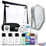 Complete Travel Essentials Kit – with Conditioner, Shampoo, Shower Gel, Moisturiser,Toothbrush with Toothpaste, Sleeping Mask with Earplugs, Lavender Oil, Travel Wash Gel for Clothes, and Hand Soap