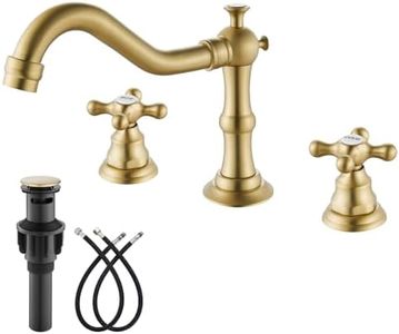 gotonovo 8 Inch Centerset Widespread Bathroom Sink Faucet Brushed Gold Mixing Tap Deck Mount Double HOT and Cold Label Cross Knobs 3 Hole with ABS Pop Up Drain Vanity Faucets