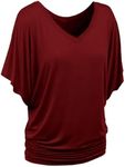 SIWUGCF Women's Loose Fit Solid Top Dolman Sleeve V Neck Tops Stretch Plus Size Comfort Color T-Shirts Lightweight Tee Shirt(4X-Large,Wine)