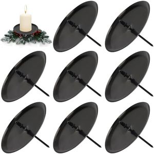 Pack of 8 Candle Holders, Advent Wreath, 7 cm, Black Advent Candle Holder, Metal Candle Holder, for DIY Advent Wreath, Decoration, Table Decoration, Christmas Candle Plate with Pin