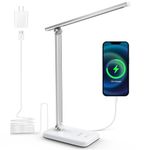 CNSUNWAY LED Desk Lamp, Eye-Caring Table Lights, 5 Lighting Modes & 3 Brightness Levels, 45 Min Timer Office Lamp with USB Charging Port for Task, Reading, Working, White