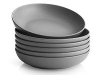 Y YHY 8.5''Pasta Bowl, Porcelain Salad Bowl, Large Ceramic Soup Bowl Set, Serving Plates for Salad Pasta Soup Fruit, Microwave Dishwasher Safe, 30 oz/880 ml, Set of 6,Grey Matte