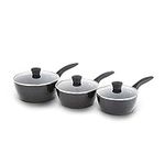 Tower T900131 Diamo 3 Piece Cookware Set, 18cm/20cm/22cm Saucepans with Tempered Glass Lids, Black Diamond Non-Stick Ceramic Coating, Black