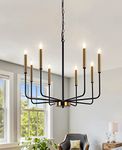 Modern Farmhouse Chandelier, LASENCHOO 8 Lights Black and Gold Chandeliers Ceiling Lights, Classic Candle Pendant Lighting for Kitchen Island Living Room Dining Room Light Fixtures Ceiling Hanging