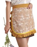 Floosum Lovely Waist Apron with 2 Pockets - Cotton Lace Embroidered Server Waitress Apron Half Short Apron for Womens Girls, Yellow, Medium