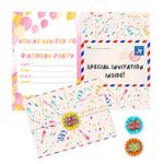 BestaFiesta 36 Girls Party Invitations Childrens Birthday Party Invitations Kids Invites with Folding Envelope Design and Holographic Stickers (Pink)