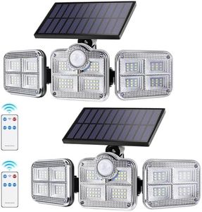 Roshin 2 Pack Solar Lights Outdoor - 122 LED Solar Security Motion Sensor Light with 3 Lights Mode, Wireless Outdoor Light with Remote, 270° Wide Angle Flood Light for Garden Patio Pathway Garage