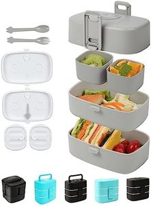 Bento Lunch Box for Kids and Adults - 4 Lunch Containers with Leakproof Lids Latch Together for Easy Carry in a Backpack - Microwave and Dishwasher-Safe with Kid-Friendly Spoon and Fork (Gray)