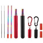 RZJZGZ 2 Pack Telescopic Reusable Straw, Collapsible Stainless Steel Straws, Portable Metal Drinking Straws with Aluminum Key-Ring Case & Cleaning Brush for Travel, Home, Work (Black and Red)