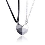 Attractive2Pcs Minimalist Lovers Matching Friendship Heart Pendant Couple Magnetic Distance Faceted Heart Pendant Necklace Jewelry