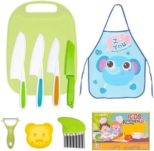 AIXMEET 9 Kit Couteau sécurité de Cuisine pour Enfants,Couteau Montessori Enfants à partir de 3 ans,Couteaux de Cuisine pour couper des fruits ou légumes,Cadeau de Noël ou d'anniversaire parfait