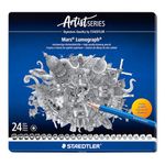 Staedtler Mars Lumograph Art Drawing Pencils, Graphite Pencils in Metal Case, Break-Resistant Bonded Lead, Grades 12B-10H, Set of 24