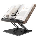 tounee Book Stand, 360° Rotating Reading Book Holder, Adjustable Cookbook Stand for Hands-Free Reading, Foldable Desktop Book Holder for All Books - Black