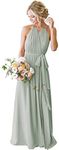 Stylefun Bridesmaid Dresses for Women Long with Pleats 2025 Halter Chiffon Formal Party Gowns A-Line Simple Wedding Guest Dress Maxi Dress Sage Green Size 4