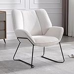 Wahson Modern Accent Chair Faux Fur Occasional Tub Chair Upholstered Armchair with Black Metal Legs, Cocktail Chair for Bedroom/Living Room, White