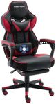 Bonzy Home Bonzyhome Gaming Chair, Ergonomic Racing Gaming Chair for Adults with Footrest and Lumbar Massage, Height Adjustable with Swivel Seat and Headrest for Home/Office (Red), 008