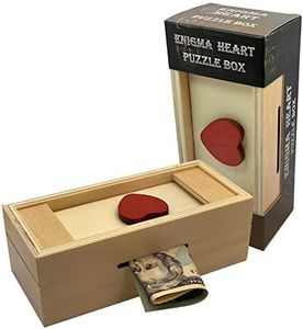 Puzzle Box Enigma Heart Secret - Money and Gift Card Holder in a Wooden Magic Trick Lock with Hidden Compartment Piggy Bank Brain Teaser Game