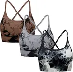 OVESPORT 3 Piece Women's Workout Sports Bras Seamless Tie-dye Strappy Gym Yoga Crop Bra