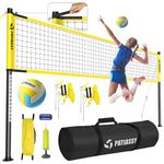 Patiassy Outdoor Portable Volleyball Net Set System for Backyard - Quick & Easy Setup Adjustable Height Steel Poles, PU Volleyball, Pump, Hammer and Carrying Bag (Yellow)