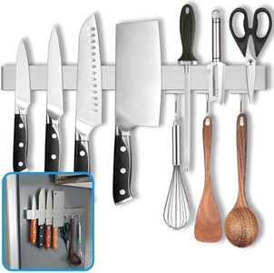 HomeSimplex 17.5 Inch Magnetic Knife Holder for Refrigerator - Knife Magnetic Strip for Fridge with Magnetic Hooks - Double Sided Magnetic Knife Bar -Stainless Steel Kitchen Magnetic Knife Hanger Rack