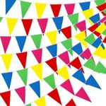 LEIAOLY 100pcs Colorful Pennant Banner Flags Multicolor Bunting String Triangle Flags, Garland for Grand Opening, Carnival Theme Birthday Party Decoration Outdoor Events(125ft)