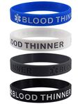 "BLOOD THINNER" Medical Alert ID Silicone Bracelet Wristbands 4 Pack