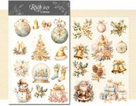 CATaireen Rub On Transfers Stickers 2 Sheets for Crafts Cloth Glass Acrylic Wood Furniture Small Vintage Junk Journal Supplies Scrapbooking Items Christmas Thanksgiving (Golden Christmas)