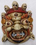 AONA Mahakala Wall Hanging Mask (Tibetan Buddhist Deity) Height 8 Inch Multicolour