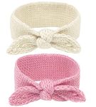 El Regalo 2 PCs Turban Wool Headband - Warm Rabbit Knot Hair Band, Knit Head Wrap for Baby Girls, Newborns and Toddler (Pink & White)