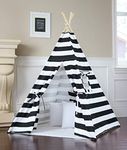 Stripe Teepee Package with Poles, Floor, LED Light, Flags Banner and Storage Bag (Black)