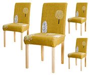 House of Quirk Elastic Chair Cover Stretch Removable Washable Short Dining Chair Cover Protector Seat Slipcover (Pack 4, Mustard Flower), Polyester