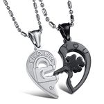 Jemant Couple Necklace Set Key Heart Him Her Puzzle Broken Heart Engraved I Love You Stainless Steel Silver Rose Gold Promise Matching Necklaces Best Friends Sisters Lesbian Cheap Gift, Metal, Cubic Zirconia