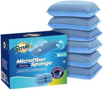 Miracle Microfiber Kitchen Sponge by Scrub-It (6 Pack) - Non-Scratch Heavy Duty Dishwashing Cleaning sponges- Machine Washable - (Blue)