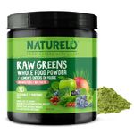 NATURELO Raw Greens Superfood Powder - Unsweetened - Boost Energy, Detox, Enhance Health - Organic Spirulina - Wheat Grass - Whole Food Nutrition from Fruits & Vegetables - 30 Servings