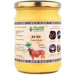 Village Company A2 Cow Desi Ghee 500ML | Gir Ghee Vedic Bilona Method | Organic Pure Natural | Two Way Curd Churned - Best Farm Fresh Grass Fed Cattle Milk | India Lab Certified | Glass Jar Half Litre