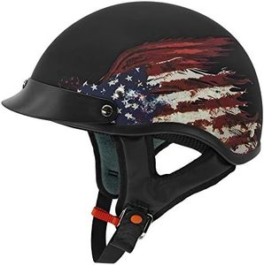 VCAN Cruiser Solid Flat Black Half Face Motorcycle Helmet (Flag, Large)