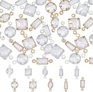 SUPERFINDINGS 40 Unids 10 Estilo Latón Cubic Zirconia Enlaces Rhinest1s Pulsera Collar Conector Colgante Cristal Diamante Cuadrado Redondo Encanto Conectores Agujero: 1mm