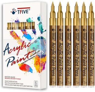 Gold Marker Paint Pens - 6 Pack Acrylic Gold Permanent Marker, 0.7mm Extra Fine Tip Paint Pen for Art projects, Drawing, Rock Painting, Stone, Ceramic, Glass, Wood, Plastic, Metal, Canvas DIY Crafts